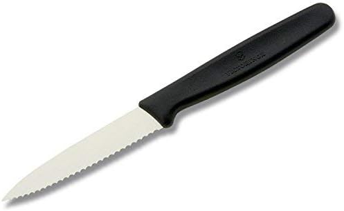 3.25 Inch Paring Knife with Serrated Edge, Spear Point, Black