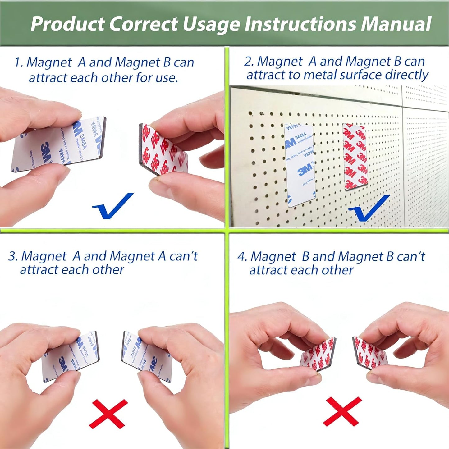 10 Pack=5 Pairs, A+B Paired Magnetic Tape with Adhesive Backing, Each 12in x 1in x 0.08in AB Pairing Magnet Strips Match to Use for DIY Closure Craftings
