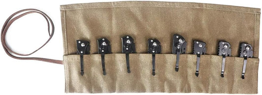 Pocket Knife Roll Bag,Waxed Canvas Small Knife Roll Up Pouch,Folding Knife Storage Case,Tactical Knife Protectors Sheath, Multi-Purpose Knife Roll With 8 Slots For Display Camping Hiking