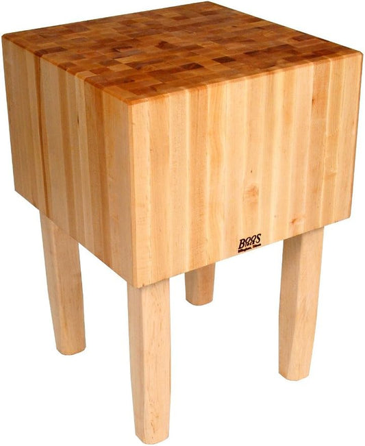 Solid 16 Inch Hard Rock Maple End Grain Butcher Block on Square Legs, 24 x 24 Inch