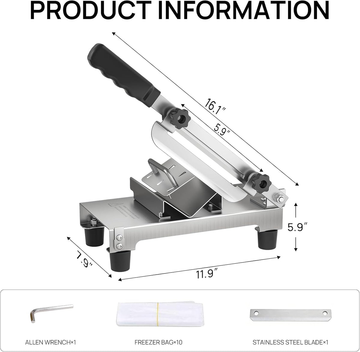 Manual Frozen Meat Slicer, Stainless Steel Meat Cutter for Home Use | Manual Slicing Machine with Adjustable Thickness for Beef, Pork, Lamb, Bacon BBQ,Salad,and Sandwich Slicing Easy to Use