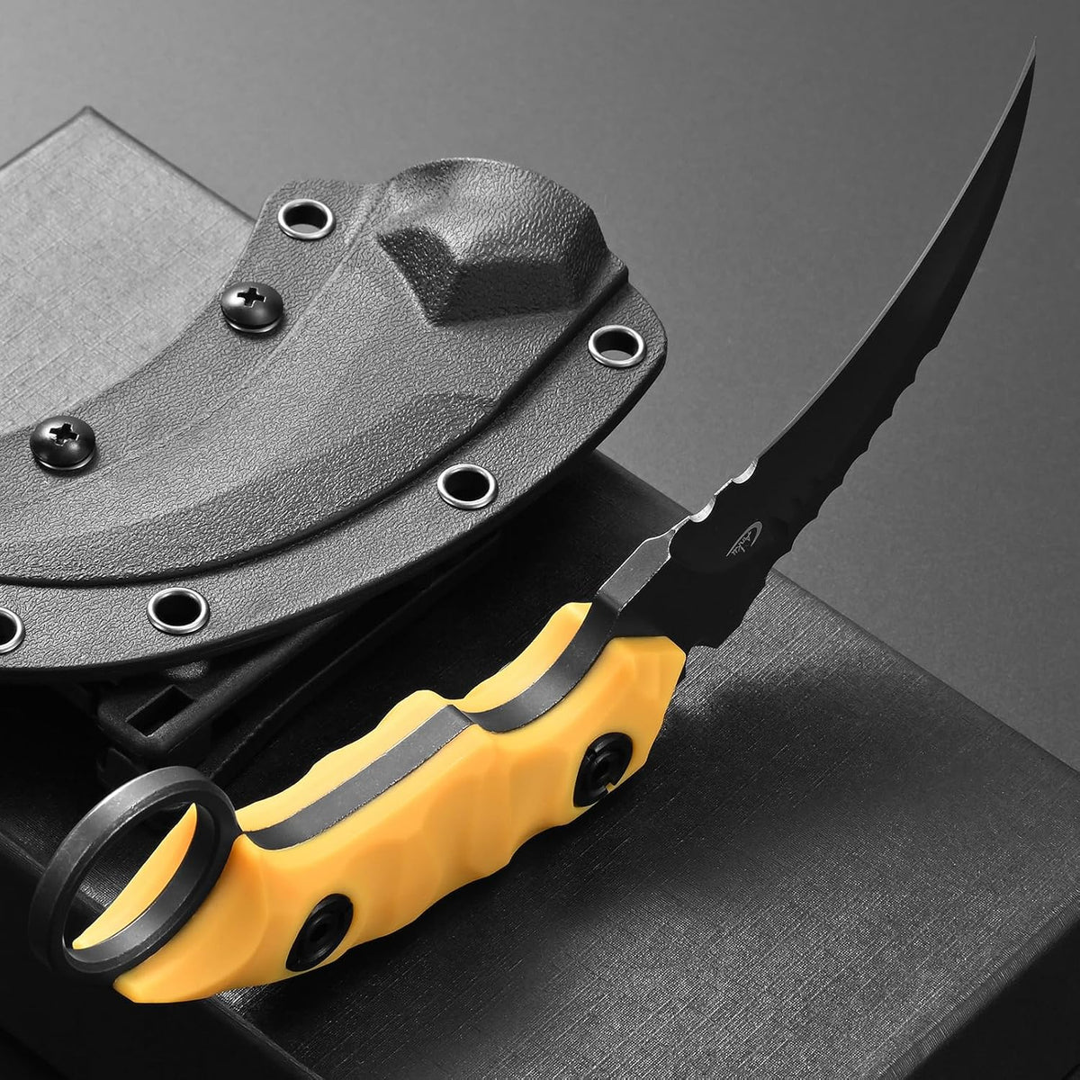 C1691N Fixed Blade Knife,D2 Steel Nylon Fiberglass Handle Outdoor Claw Knife for Survival, Hiking, Camping with Kydex Sheaths(Black)