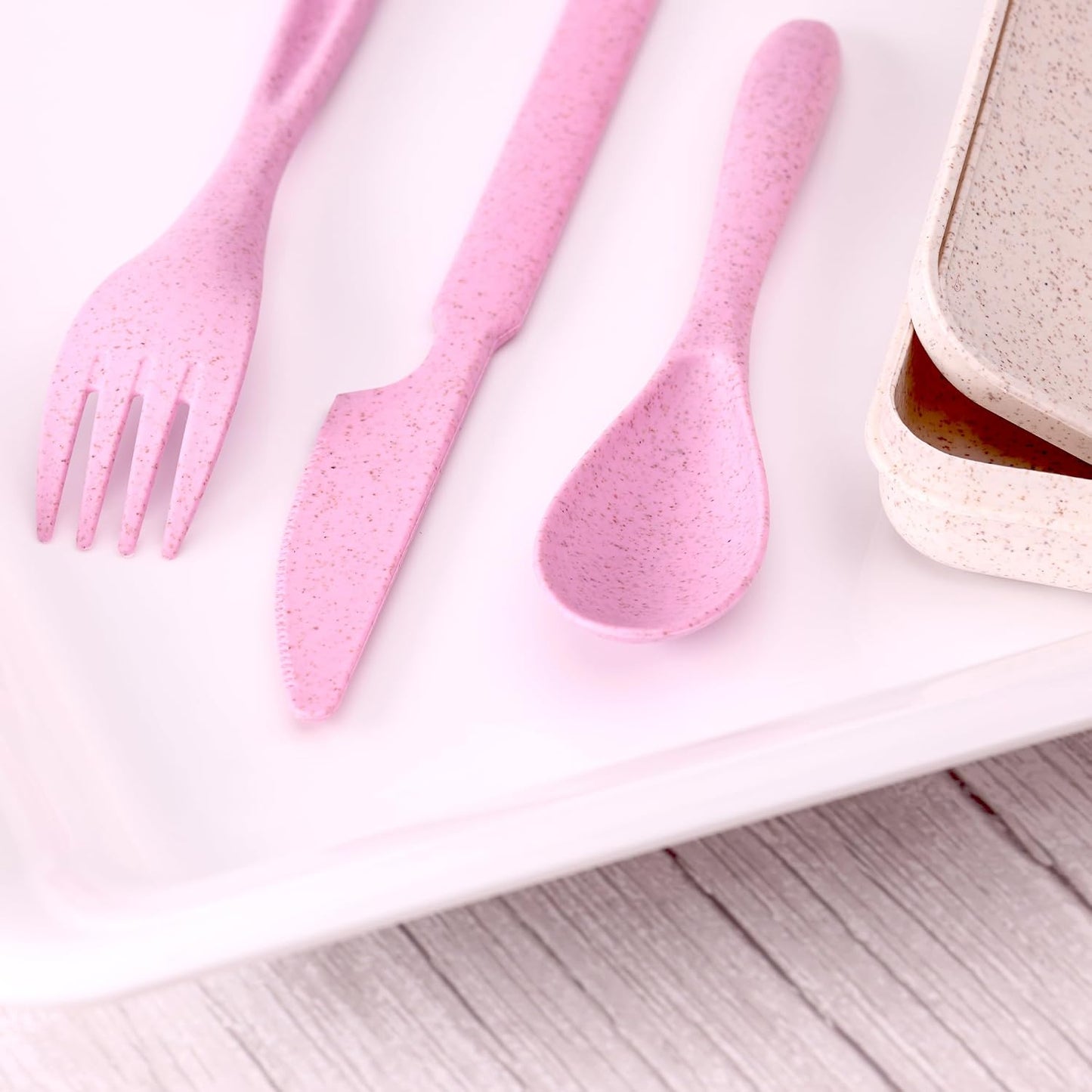 Wheat Straw Travel Utensils Set with Case - Kids Cutlery Set - BPA Free Portable Silverware for Lunch Box - Fork Spoon Knife Set with Case - Eco Friendly - Reusable Utensils