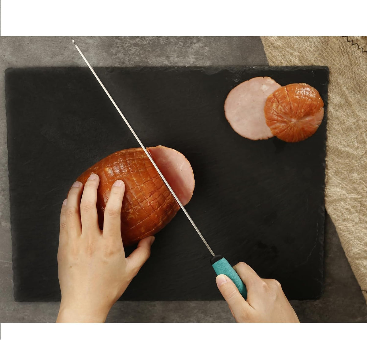 Brisket Slicing Knife - 12 Inch - Razor Sharp Ham Knife - High-carbon Molybdenum Steel - Santoprene Handle - Designed for Briskets,Roasts,Turkey,BBQ