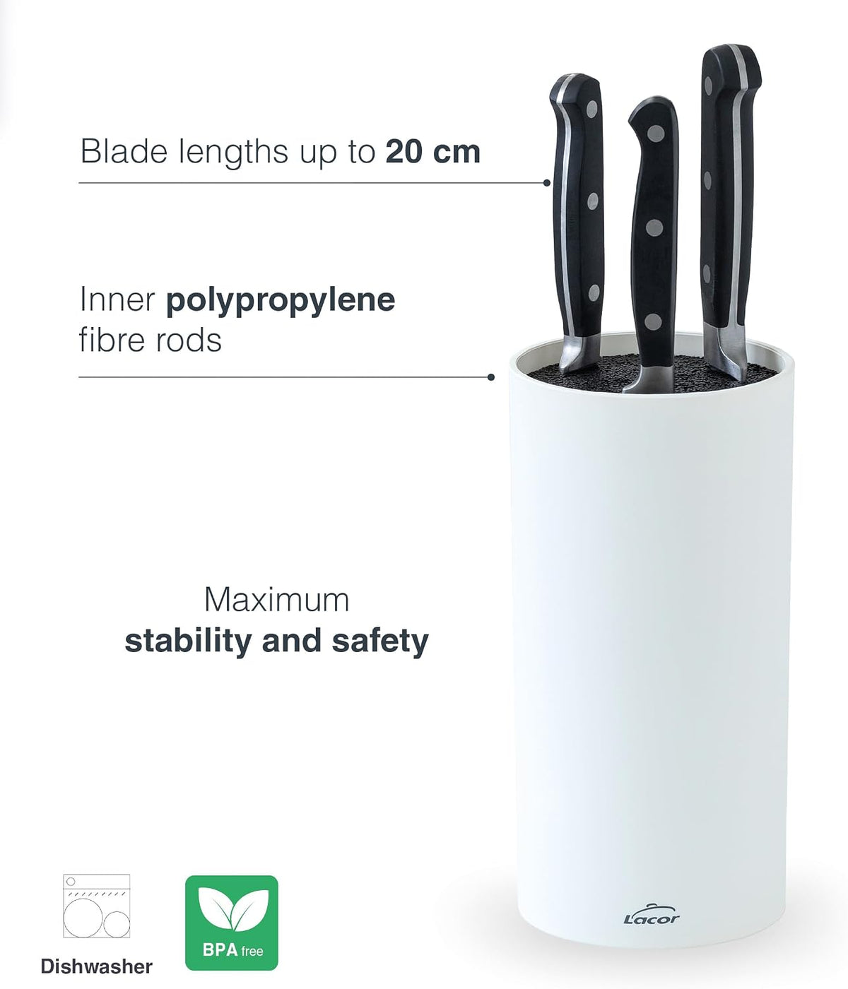 39038 - TitanPro Knife Block, Universal Block Knife, Metallic Colour, Ø13cm, Height 23cm, Dishwasher Safe