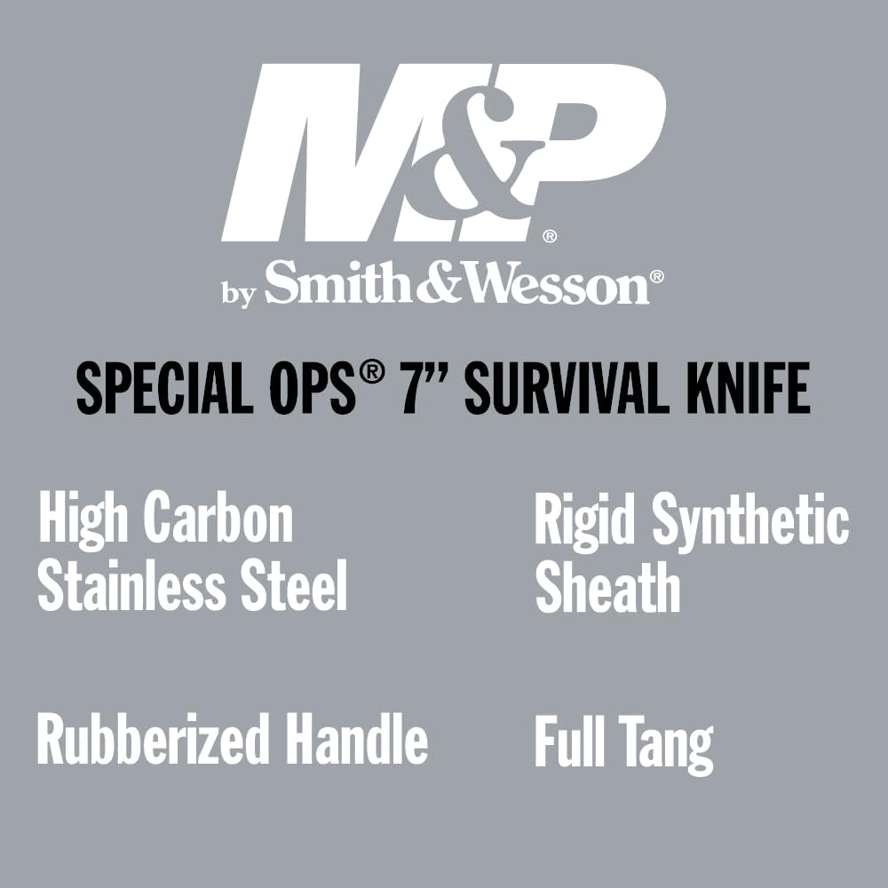 M&P Special Ops Survival Knives with Full-Tang Construction, 5"-7", Black Oxide Coated Stainless Steel Blade, For Tactical, Survival, and Outdoors