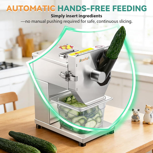 Commercial 3mm Sausage Garlic Slicer, 200W Automatic Feed Cutter | Auto-Feed Slicer, For Sausage, Ham, Carrot & Smoked Pork, Stainless Steel, Efficient For Deli & Veggie Prep