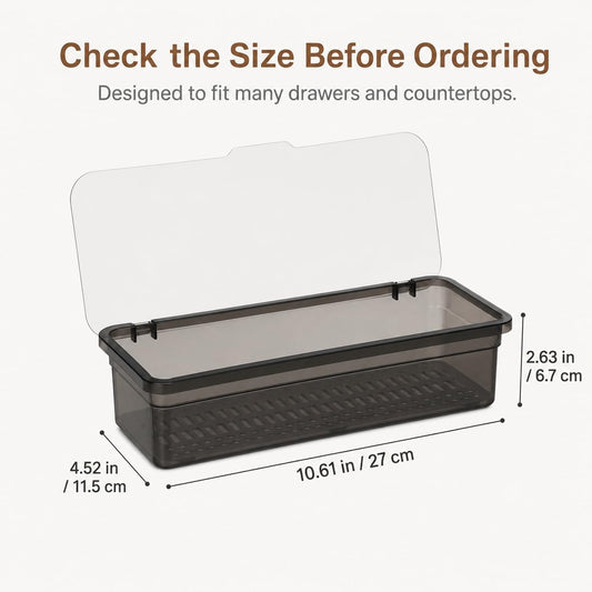 3Pcs Flatware Tray with Lid and Drainer, Plastic Silverware Drawer Organizer, Dustproof Cutlery Tray for Spoons Forks Knives Chopsticks, Kitchen Utensil Storage Container