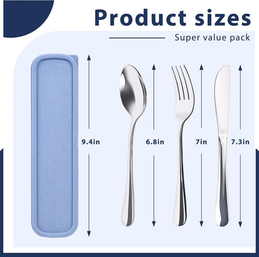 Stainless Steel Travel Utensil Set with Case, 4-Piece Portable Knife Fork Spoon Set for Lunch Box, Office, School & Outdoor Use