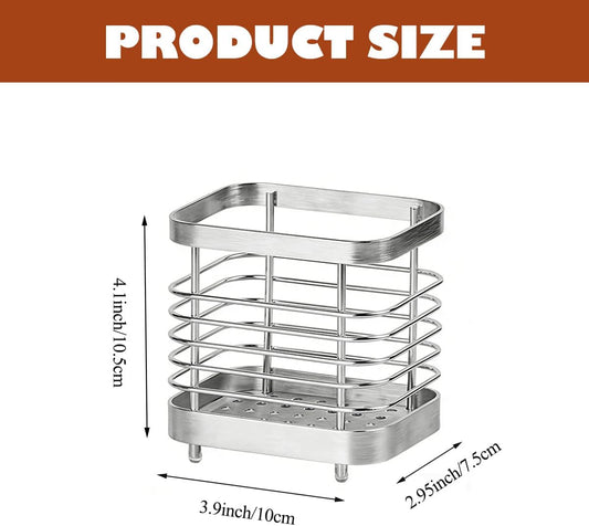 2 PCS Utensil Holder Stainless Steel Drying Rack Flatware Drainer Caddy | Kitchen Counter Cutlery Silverware Forks, Knives, Spoons, Chopsticks Organizer (Black, Silver)