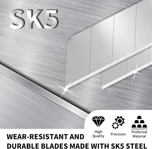 50-Pack 25MM Utility Knife Blades, Snap off Knife Blades for Retractable Box Cutters and Knife, SK5 Blades in Bulk Pack. 10pc ×5c