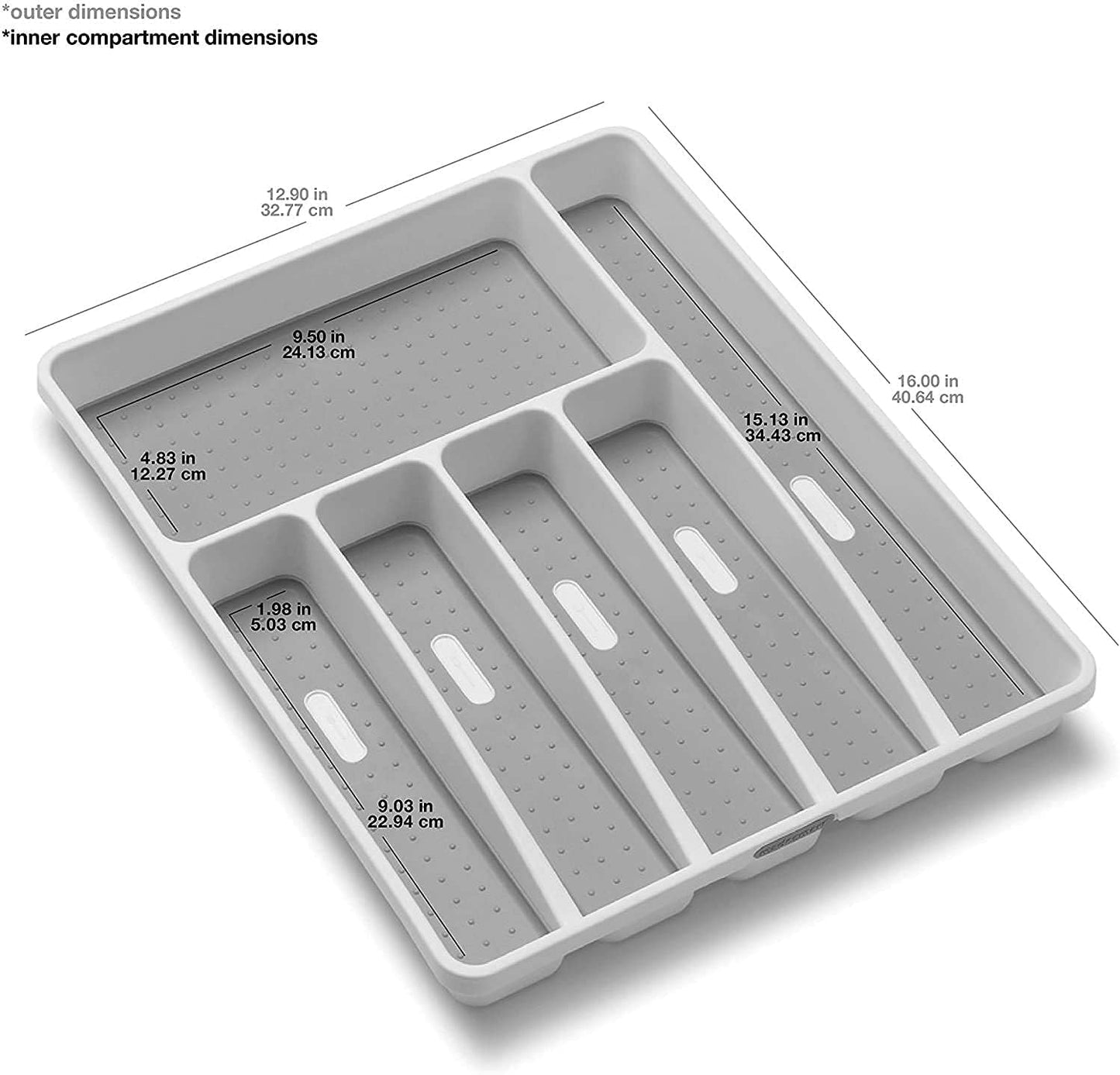 Premium Silverware Tray, 6 Compartment Flatware Organizer for Forks, Knives & Spoons,Non Slip, Soft Grip Lining, Durable Drawer Organizer, White
