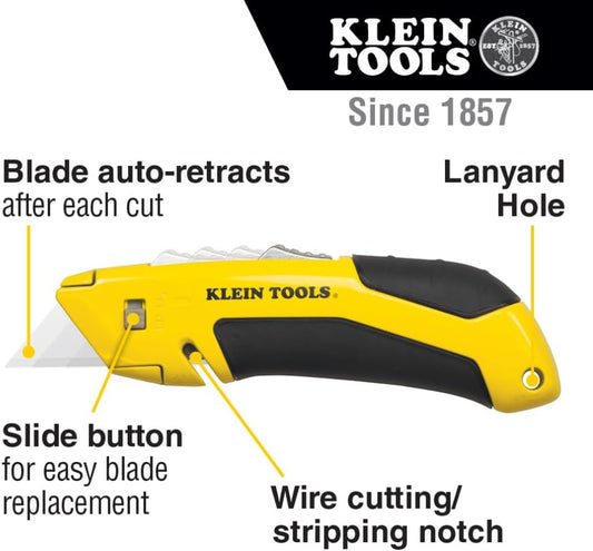 44136 Utility Knife, Heavy Duty Self-Retracting Box Cutter and Crafting Knife with No-Slip Grip, Wire Stripping and Lanyard Hole