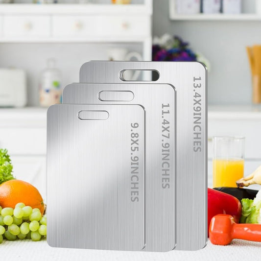 Titanium Cutting Board Set of 3 for Kitchen, Stainless Steel Double-Sided Food-Grade Cutting Boards for Meat Cheese Vegetable Fruit (S M L)