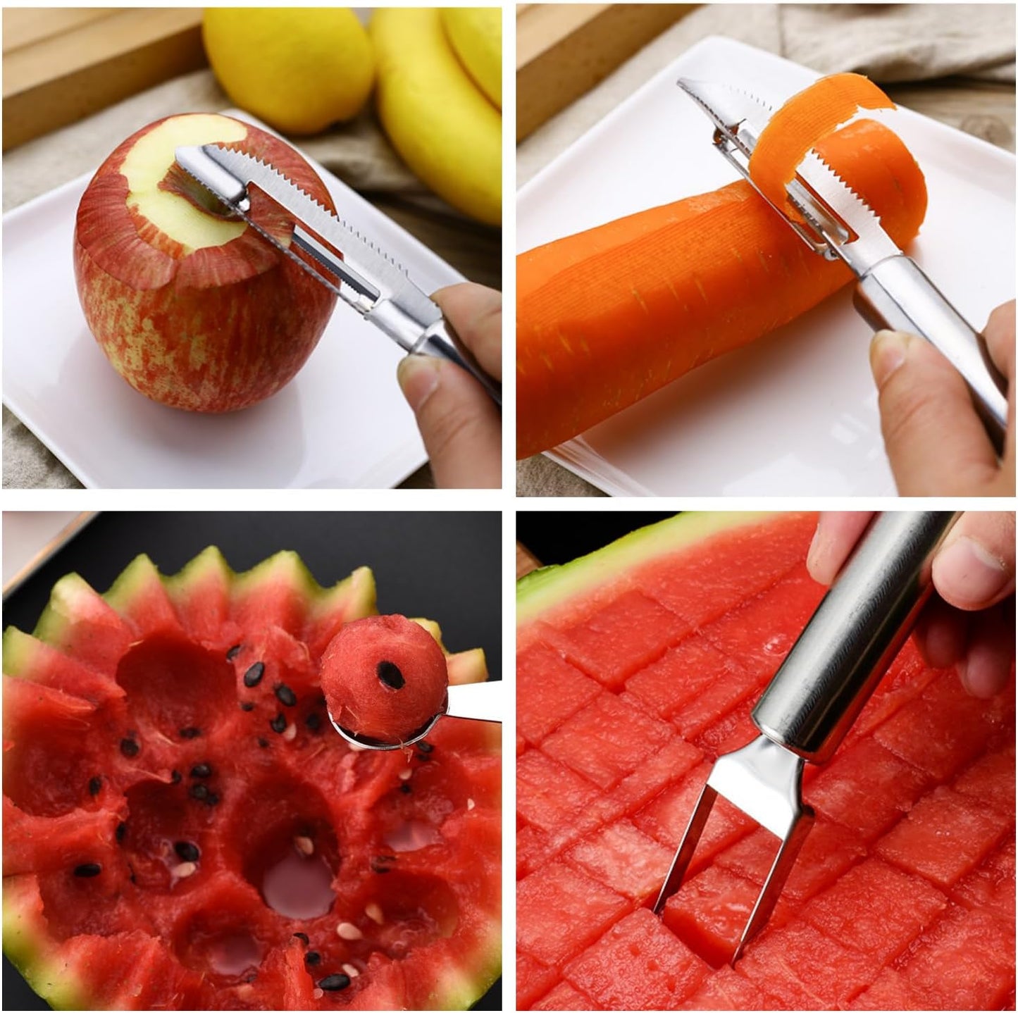 Fruit and Vegetable Corer Tool,Kitchen Fruit Carving Knife, Multi-Function Stainless Corer and Pitter Remover Set for Apple, Pear, Cherry, Jujube, Red Dates, Chili,Potato, Watermelon(10 Pcs)