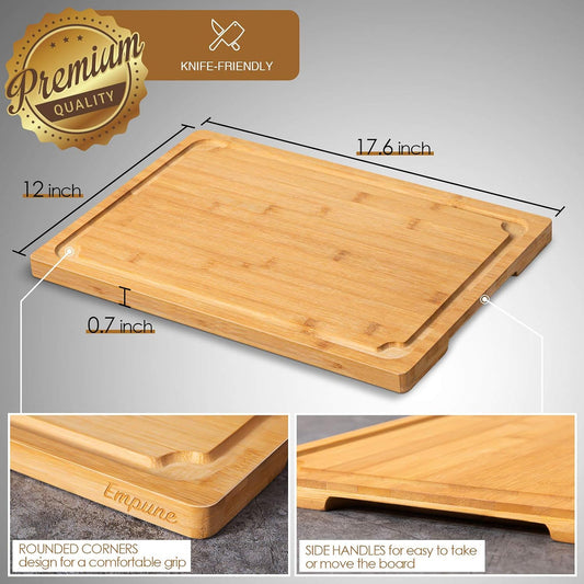 Extra Large Cutting Board, 17.6" Bamboo Cutting Boards for Kitchen with Juice Groove and Handles Kitchen Chopping Board for Meat Cheese board Heavy Duty Serving Tray, XL