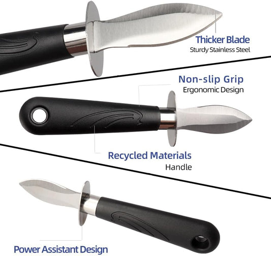 Oyster Knife Shucker Set Oyster Shucking Knife and Gloves Cut Resistant Level 5 Protection Seafood Opener Kit Tools Gift(2knifes+2Glove+1Cloth)