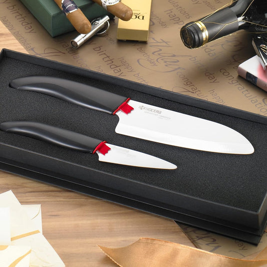 Revolution 2-Pc Ceramic Knife Gift Set: 5.5” Santoku & 3” Paring | Revolution Ceramic Knife Set: 5.5” Santoku & 3” Paring Blades in Gift Box – Essential for Fresh Meal Prep