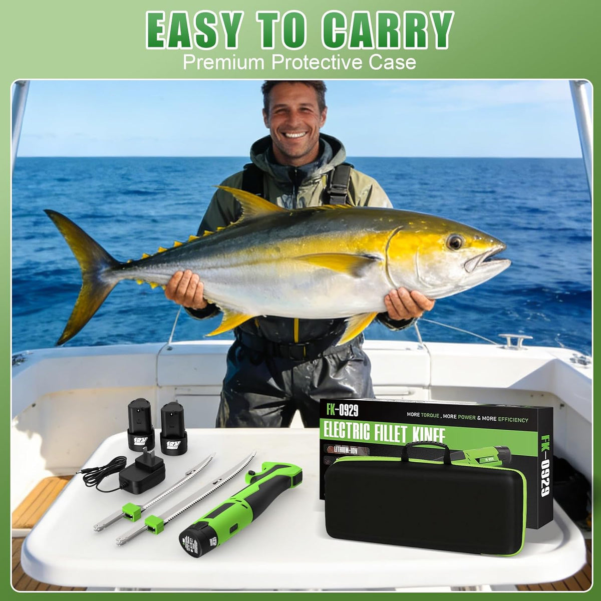 MCY 12V Cordless Electric Fillet Knife, Fishing Fillet Knife with Safety Lock Non-Slip Grip Handle, 8''& 10''Razor-Sharp Blades, 2 Rechargeable Battery, Quick Battery Charger, Storage bag, Electric Fish Fillet Knife for Fishing, Filleting, Outdoors