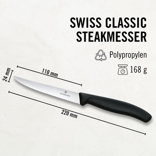 Swiss Classic 6-Piece Steak Set (4½" Spear Point Serrated) Black, 4.25 x 0.5 x 0.5 inches, Multicolor