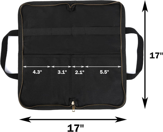 Knife Srotage Bag, Heavy Duty 16oz Waxed Canvas Knife Case with Professional Anti-Cut Fabric Lining, Portable 4 Slots Chef Knife Storage Roll Bag - Black
