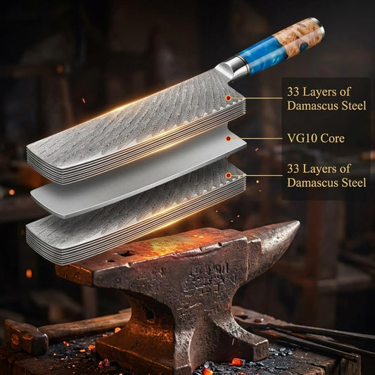 Tidal Blue - 7" Nakiri Knife - Damascus