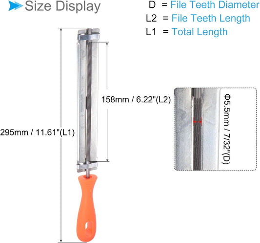 Chainsaw File Holder, 7/32" (5.5mm), Chrome Steel Round Sharpener Files with Angle Guides - (Applications: for Sharpening Chain Saws), 2pieces