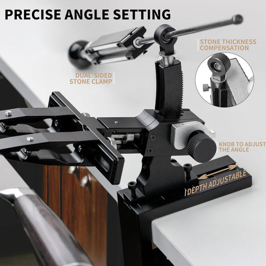 CWOVRS Knife Sharpening System, Aluminium Fixed Angle Knife Sharpener 9–25° | Dual Knife-Clip Knife Sharpening Kit with 360° Flip System, 2-Sided Stone Clamp, 6 Premium Stones Kit for Chef Kitchen Knives