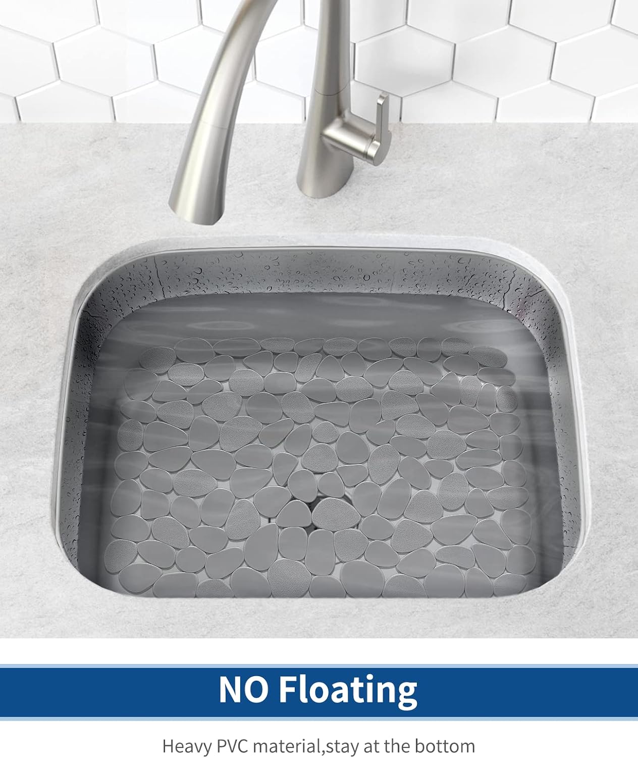 Pebble Sink Mat for Stainless Steel/Ceramic Sinks, PVC Eco-Friendly Sink Protectors Mats for Bottom of Kitchen Sink, Dish Drying Mat for Dishes and Glassware, 15.7 x 11.8 inch, Blue