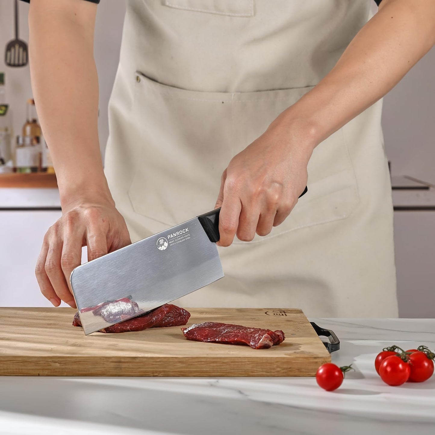 Meat Knife 7 Inch - High Carbon Steel Ultra Sharp Forged Chinese Cleaver, Lightweight Vegetable Knife with Mirror Finish Blade, Ergonomic Merbau Handle & Gift Box