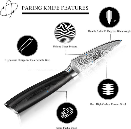 Paring Knife 3.75 Inch, Powder Steel Forged Small Kitchen Knife | Razor Sharp Fruit Knife for Peeling & Coring, Japanese Peeling Knife with Ergonomic Pakkawood Handle, Thoughtful Gifts