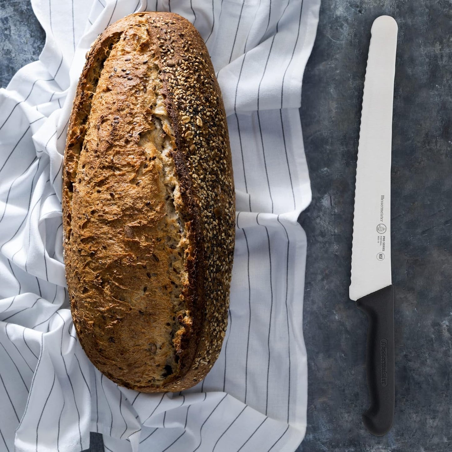 Pro Series 10” Scalloped Round-Tip Bread Knife - German X50 Stainless Steel & NSF-Approved PolyFibre Handle - 15-Degree Edge, Rust Resistant & Easy to Maintain - Made in Portugal