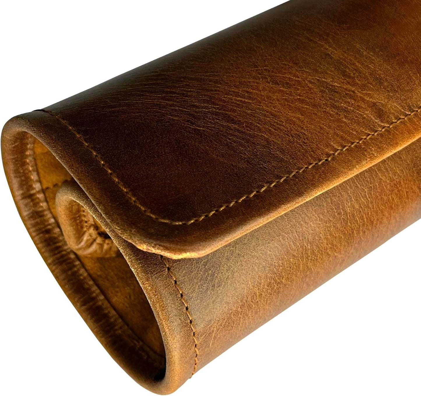 Leather Knife Roll Bag - 4 Slots Chef Carrying Case, Culinary Organizer | 18 x 14 Inches, Full Grain Knife Wrap, Fits 8-Inch Chef & Paring Knives, Suede Flap, 7 Tool Loops, Drawstring Closure, Brown