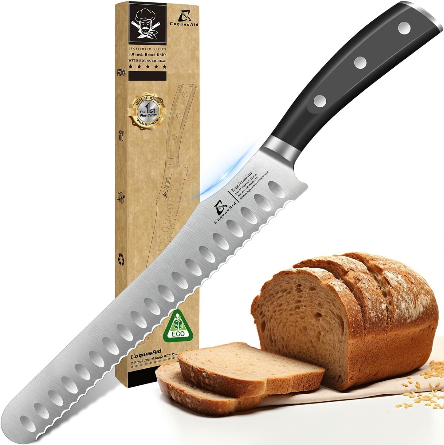 Bread Knife for Homemade Bread, 10.6 Inch Multifunction Serrated Knife, Razor Sharp Slicer, High Carbon German Steel Bread Cutter, Ergonomic Handle for Sourdough Turkey Fruit Cutting, Gift