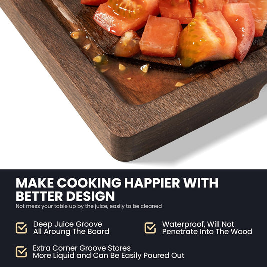 Walnut Wood Cutting Board for Kitchen with Deep Juice Groove & Side Handles, 17”L x 11”W x 0.8”H, Handcrafted North American Black Walnut Wood Grain, Medium Chopping Board, Reversible Butcher Block