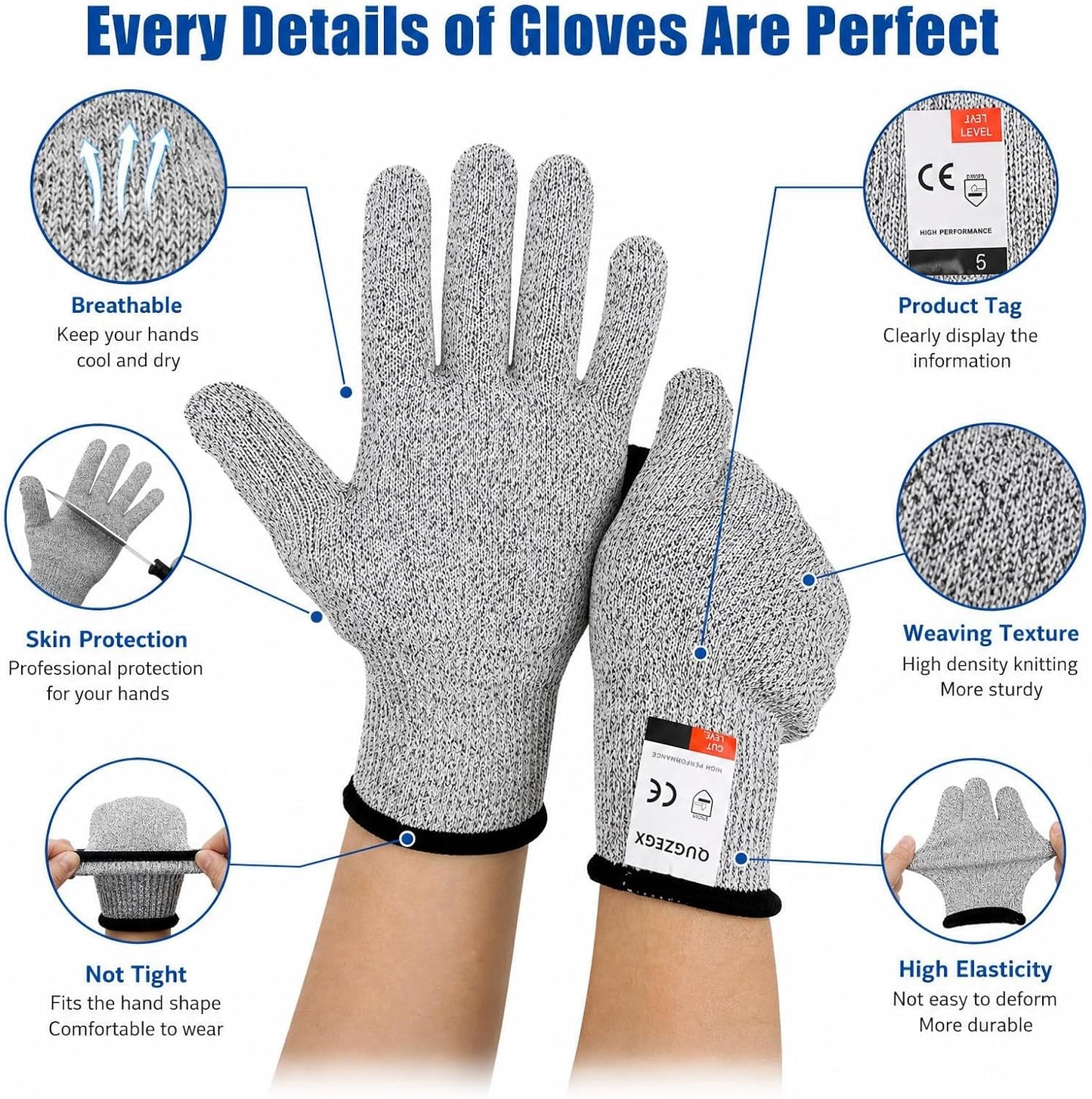 Cut Resistant Gloves, Kitchen & Food Grade, for Cutting, Slicing, Meat Carving, Gardening, Unisex Work Safety Gloves