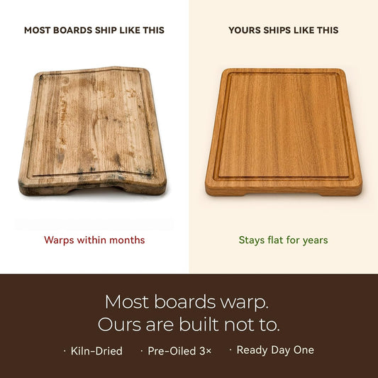 Acacia Wood Cutting Board Set of 3 for Kitchen — Non-Toxic, Kiln-Dried & Pre-Oiled 3x | Warp-Resistant Solid Acacia with Juice Groove, Handles & Anti-Slip Feets | Large Medium Small