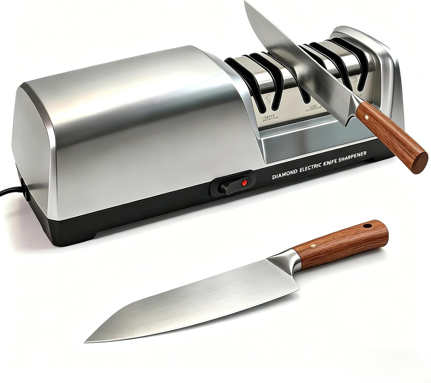 5-in-1 Electric Knife Sharpener for All Knives – Diamond Abrasive Sharpener with 3 Speeds & LCD Display | Sharpens Straight, Serrated, Kitchen Knives & Scissors | Automatic, Safe, Easy to Use (GERY)