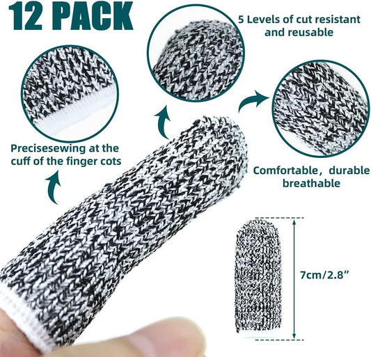New Reusable Finger Sleeve Protectors Anti-Slip Cut Resistant Finger Cots, 12 Pack 5 Level Thumb Fingertips Protection Cots Protectors Guards Glove Life Extender Finger Covers for Kitchen Work Cuts