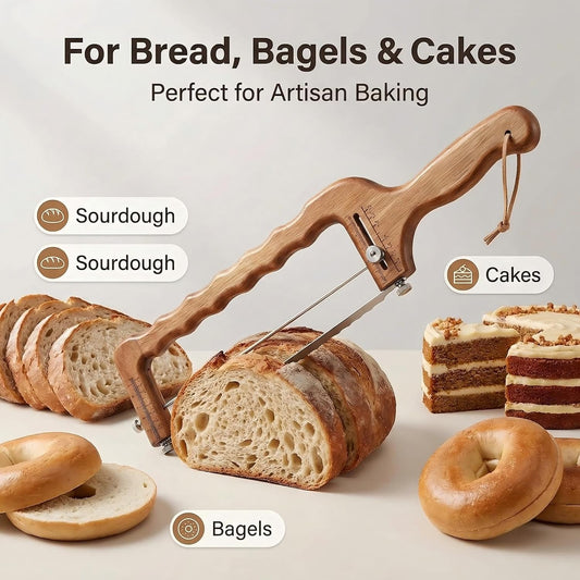 Bread Slicer for Homemade Bread, Adjustable Bread Knife with Thickness Guide (1/4"-2"), Serrated Stainless Steel Bread Cutter for Sourdough Loaves, Bagels & Cakes, Gift for Artisan Bakers