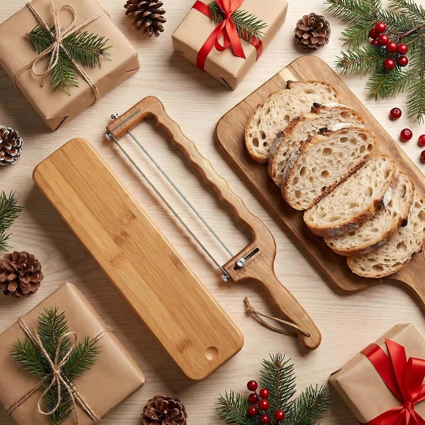 Bread Slicer for Homemade Bread, Adjustable Bread Knife with Thickness Guide (1/4"-2"), Serrated Stainless Steel Bread Cutter for Sourdough Loaves, Bagels & Cakes, Gift for Artisan Bakers
