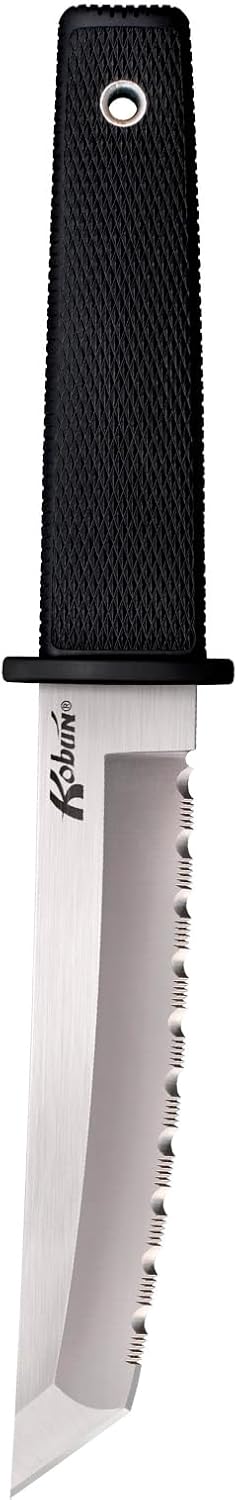 Cold Steel Kobun Serrated 5.5" Japanese AUS8A Stainless Steel American Tanto Shape Fixed Blade Tactical Hunting Knife, Ergonomic Kray-Ex Handle, Secure-Ex Sheath