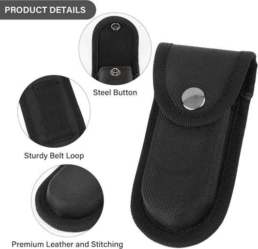 2Pcs Nylon Pocket Knife Holder, Folding Knife Sheath with Snap Closure & Belt Loop, Vertical/Horizontal Knife Case for Belt, Pocket Knife Holster for Multitool, Swiss Army Knife