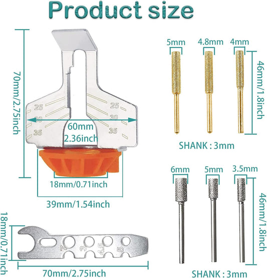 Chainsaw Sharpening Attachment Kit - 8Pcs Chain Saw Blade Teeth Sharpener Set with Angle Guide and Diamond Burr Grinding Stone Files, Drill Power Tool Accessories for Gardening Lawn Mower Chainsaw