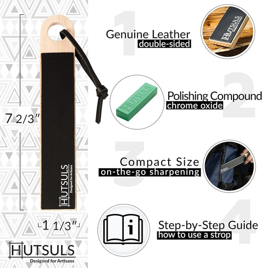 Pocket Knife Strop Kit - Get Razor-Sharp Edges with Pocket Leather Strop for Knife Sharpening, Easy to Use Knife Stropping Kit with Stropping Compound, Stropping Leather Sharpening Strop Block