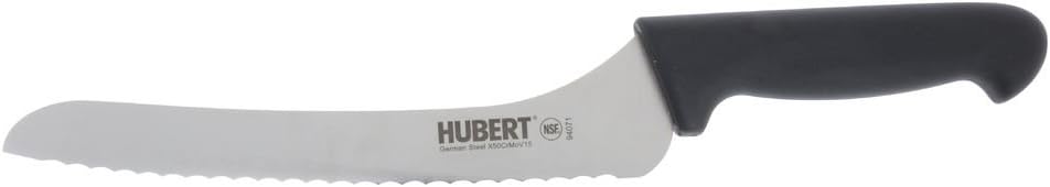 Offset Bread Knife Stainless Steel with Black Santoprene Soft Grip Handle - 9" L Blade