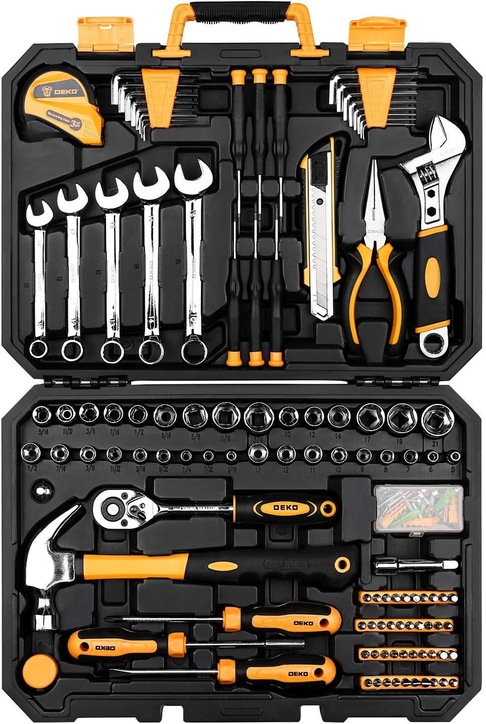 Tool Set:158 Piece Home Tool Kit, Household Basic Repair Tool Set Comes with Plastic Storage Case-Red