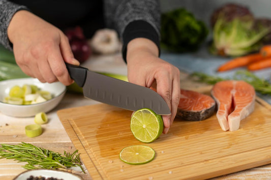 ICED Santoku Knife 6.3 Inch, Ice Hardened German Stainless Steel, Razor Sharp Titanium Coated Blade, Precision Everyday Kitchen Knife