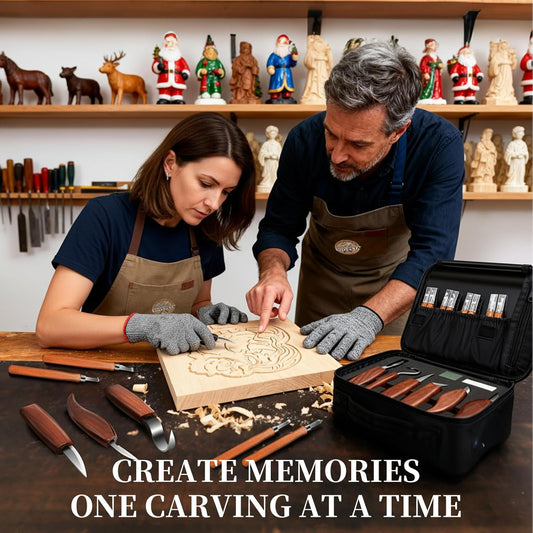 Wood Carving Kit, 32-Piece Professional Whittling & Carving Tool Set with Walnut Handle Knives, Detail Gouges, Sharpening Stone, Strop, Basswood Blanks and Gloves for Adult Hobbyists & Craft