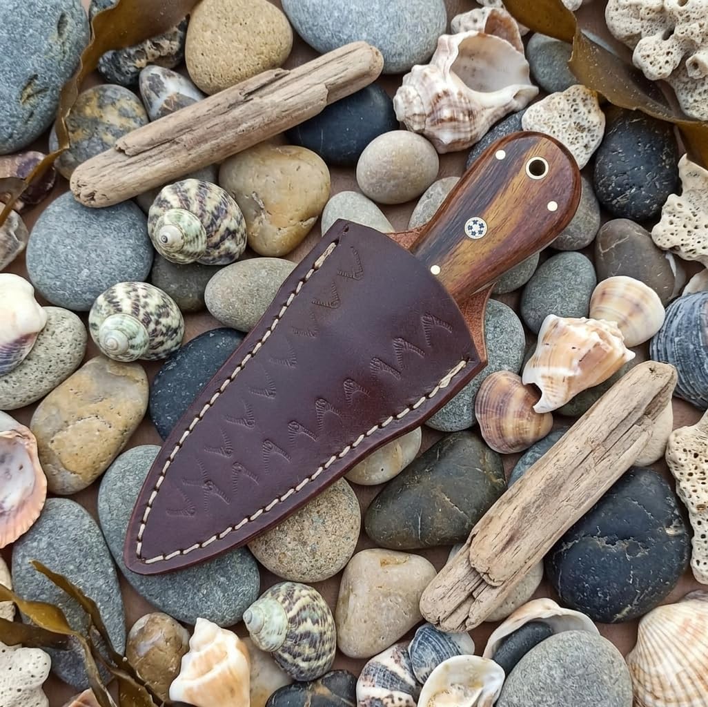Handmade Damascus Oyster Knife - Oyster Shucking Knife with sheath, 6.5 in Seafood Opening Tool Oyster Shucker